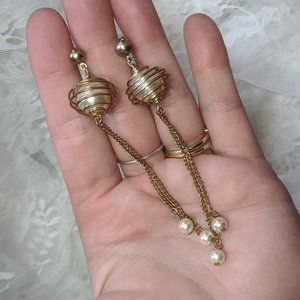 Vintage wire wrapped faux pearl dangly earrings